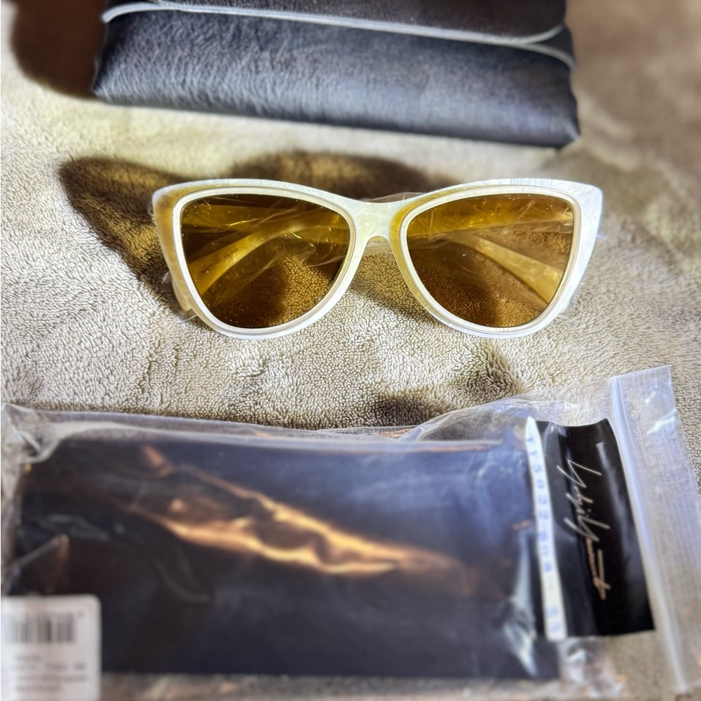 Yohji Yamamoto Cream Cat-Eye Sunglasses with Amber Lenses - Picture 3 of 7